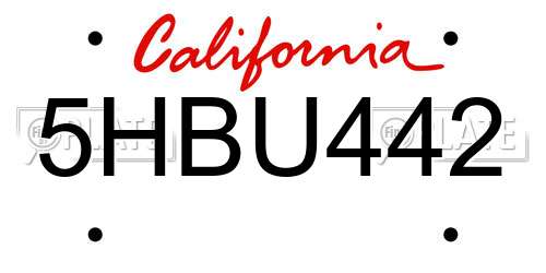 5HBU442 California License Plate