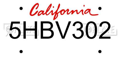 5HBV302 California License Plate