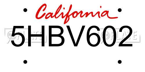 5HBV602 California License Plate