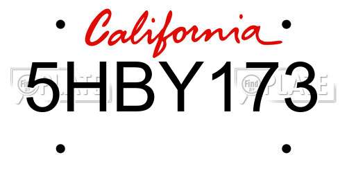 5HBY173 California License Plate