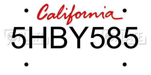 5HBY585 California License Plate