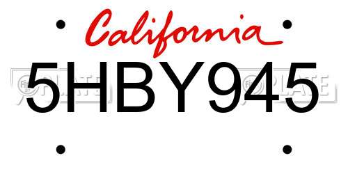 5HBY945 California License Plate
