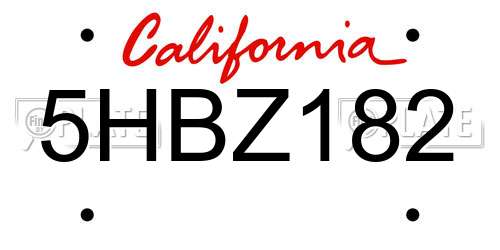 5HBZ182 California License Plate