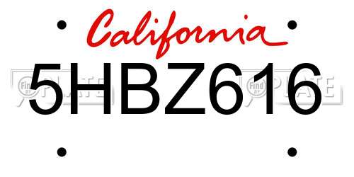 5HBZ616 California License Plate