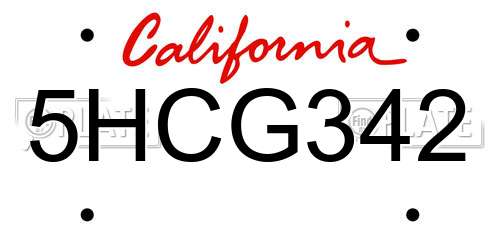 5HCG342 California License Plate