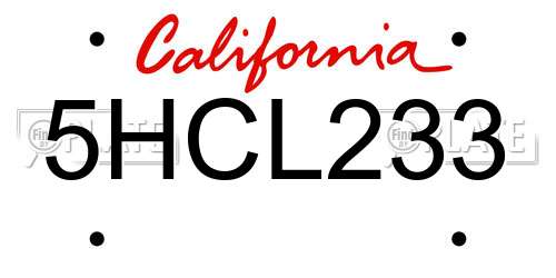 5HCL233 California License Plate