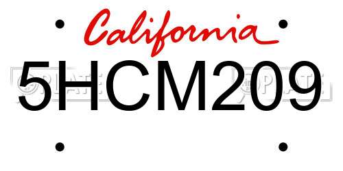 5HCM209 California License Plate