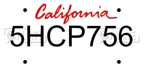 5HCP756 California License Plate