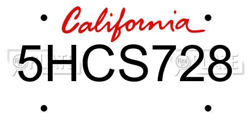 5HCS728 California License Plate