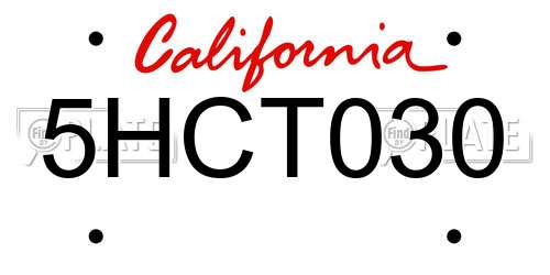 5HCT030 California License Plate