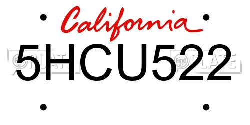 5HCU522 California License Plate