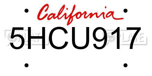 5HCU917 California License Plate