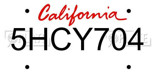 5HCY704 California License Plate