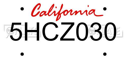 5HCZ030 California License Plate
