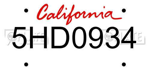 5HD0934 California License Plate