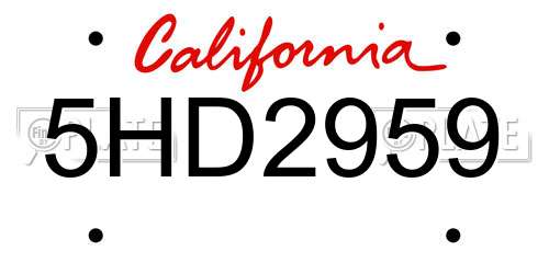 5HD2959 California License Plate