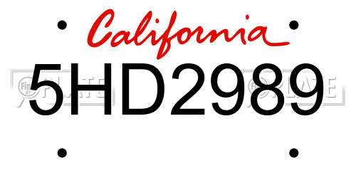 5HD2989 California License Plate