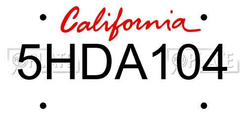 5HDA104 California License Plate