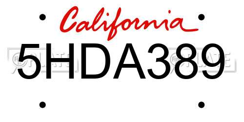 5HDA389 California License Plate