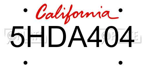 5HDA404 California License Plate