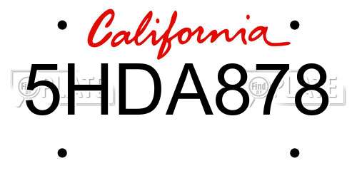 5HDA878 California License Plate