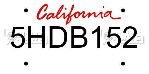 5HDB152 California License Plate
