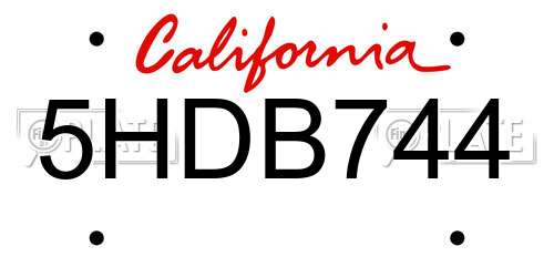 5HDB744 California License Plate