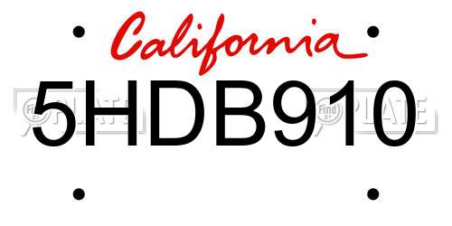 5HDB910 California License Plate