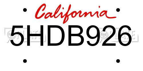 5HDB926 California License Plate