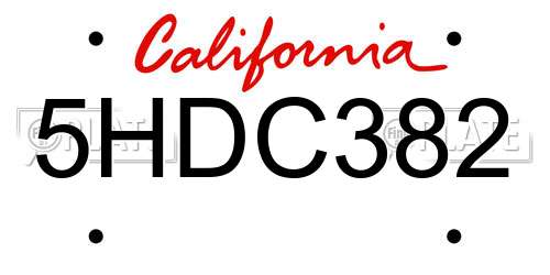 5HDC382 California License Plate