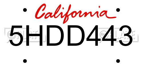 5HDD443 California License Plate