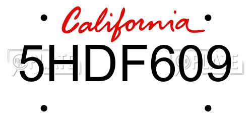 5HDF609 California License Plate
