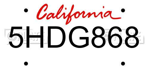 5HDG868 California License Plate
