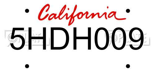 5HDH009 California License Plate