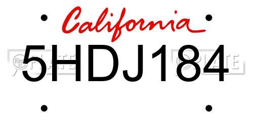 5HDJ184 California License Plate