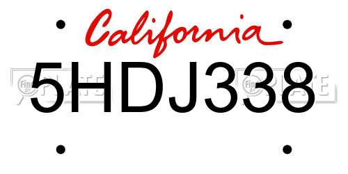 5HDJ338 California License Plate