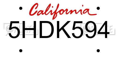 5HDK594 California License Plate