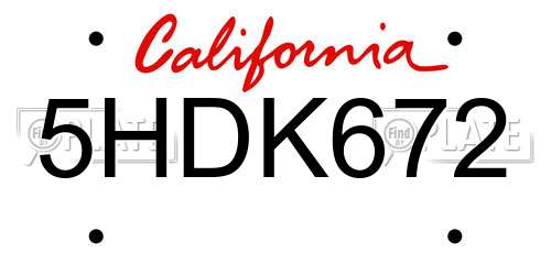 5HDK672 California License Plate