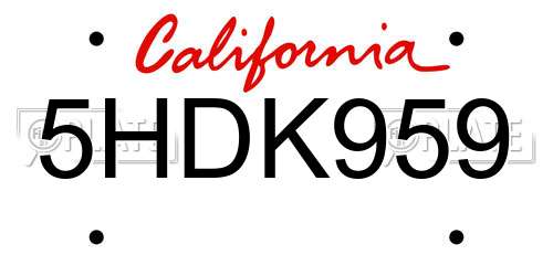 5HDK959 California License Plate