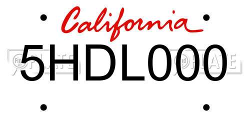 5HDL000 California License Plate