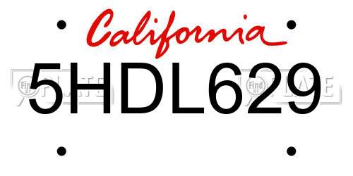 5HDL629 California License Plate