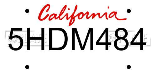 5HDM484 California License Plate