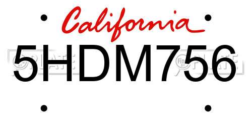 5HDM756 California License Plate