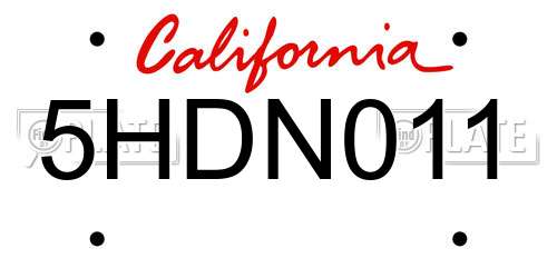 5HDN011 California License Plate