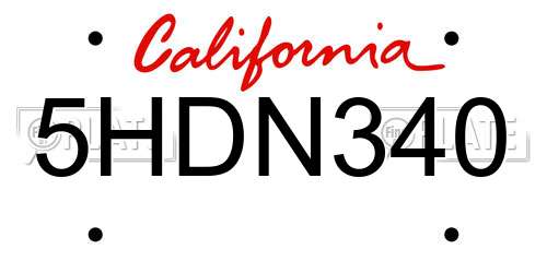 5HDN340 California License Plate
