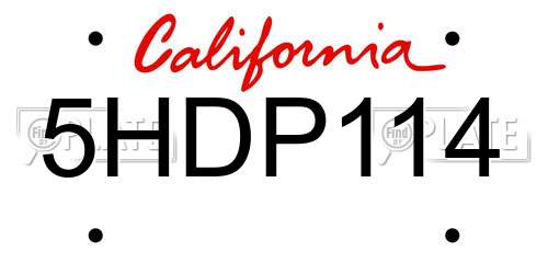 5HDP114 California License Plate