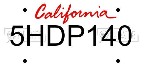 5HDP140 California License Plate
