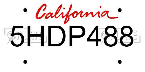 5HDP488 California License Plate