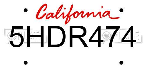 5HDR474 California License Plate