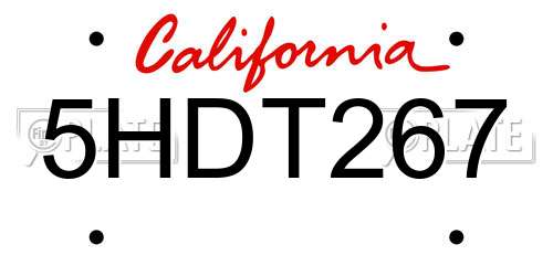 5HDT267 California License Plate